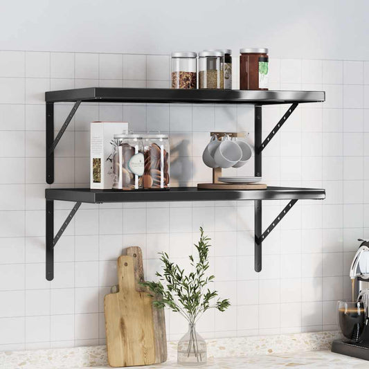 Wall Shelves 2 pcs 75x40 cm Black Stainless Steel