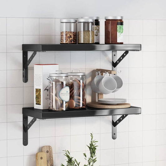 Wall Shelves 2 pcs 50x23.5 cm Black Stainless Steel