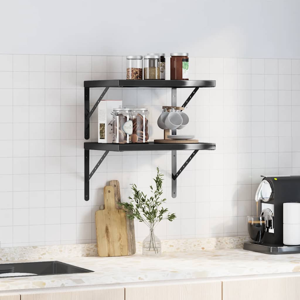 Wall Shelves 2 pcs 50x40x3 cm Black Stainless Steel