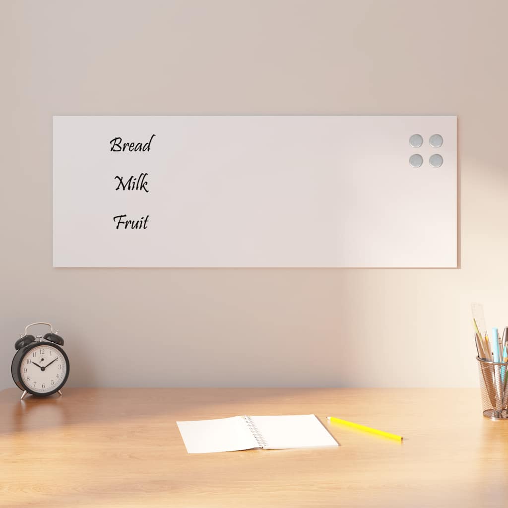 Wall-mounted Magnetic Board White 80x30 cm Tempered Glass