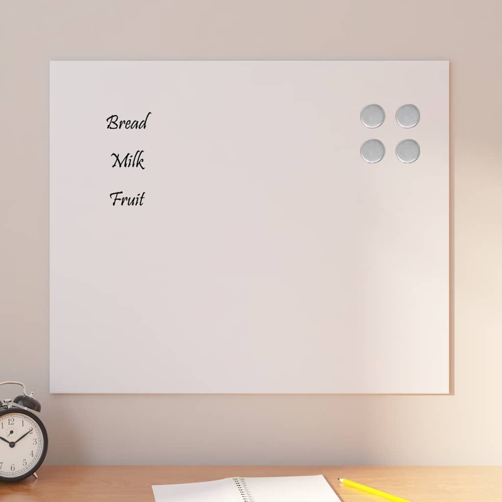 Wall-mounted Magnetic Board White 60x50 cm Tempered Glass