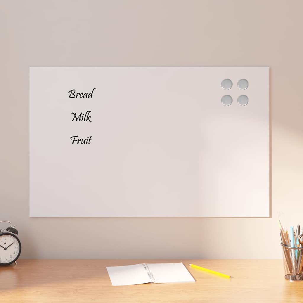 Wall-mounted Magnetic Board White 80x50 cm Tempered Glass