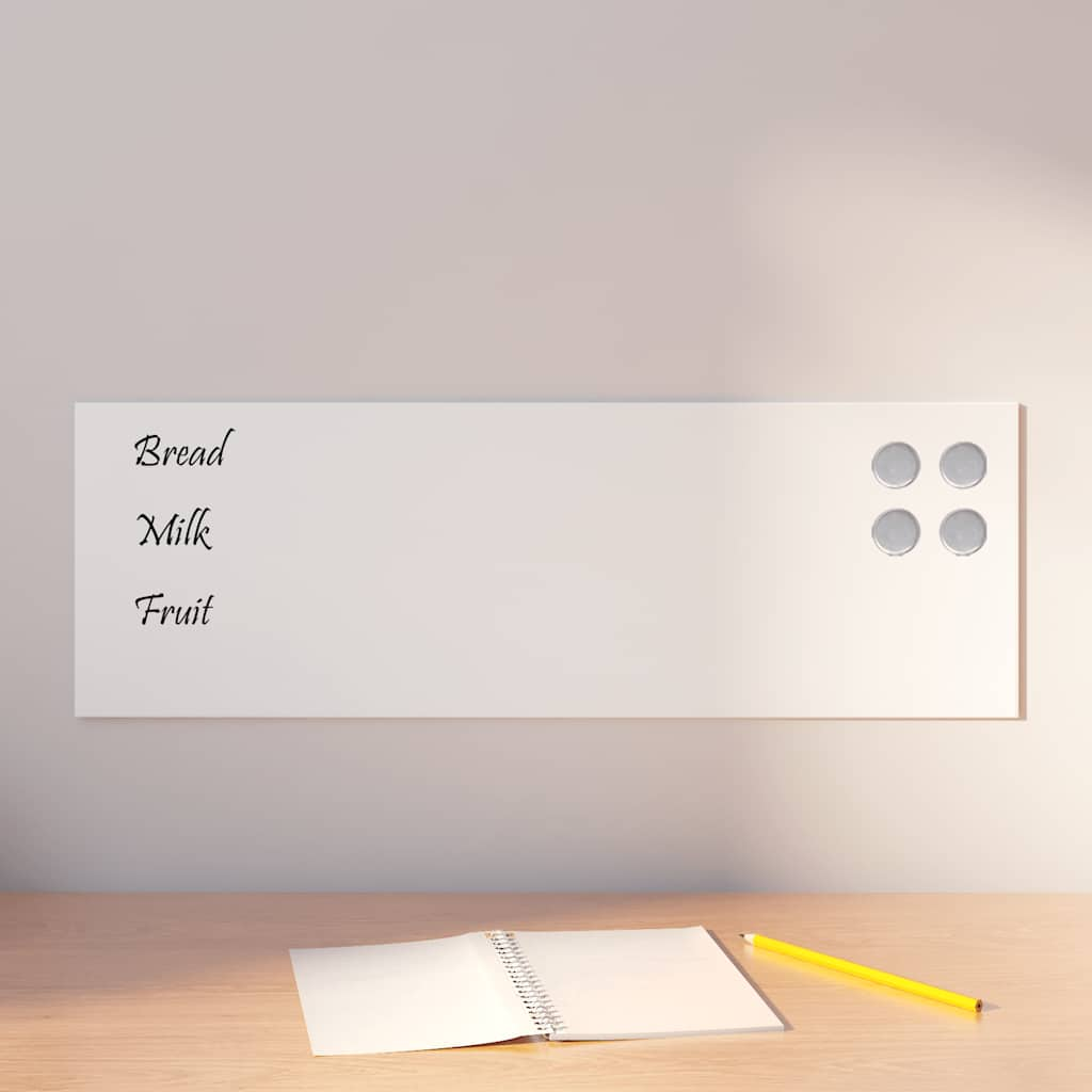 Wall-mounted Magnetic Board White 60x20 cm Tempered Glass