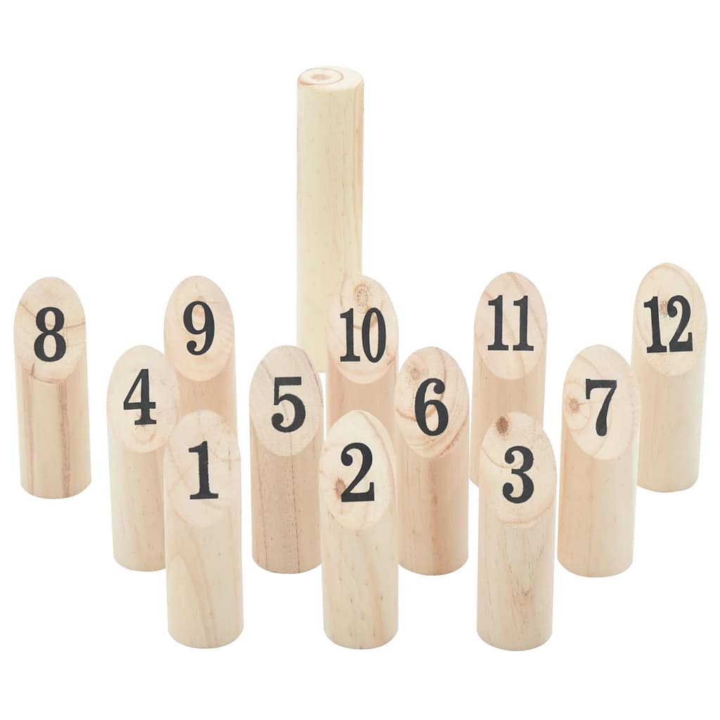 13 Piece Number Kubb Game Set with Carrying Bag Solid Pine Wood