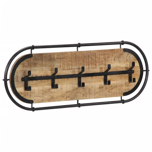 Wall-mounted Coat Rack with 5 Hooks Solid Wood Rough Mango