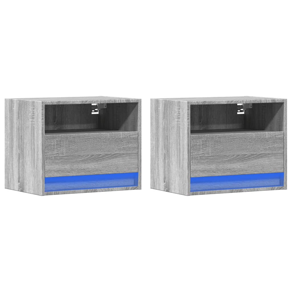 Wall-mounted Bedside Cabinets with LED Lights 2 pcs Grey Sonoma