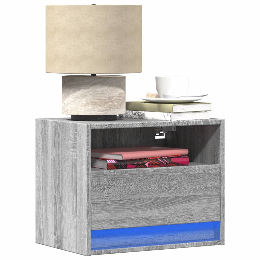 Wall-mounted Bedside Cabinets with LED Lights 2 pcs Grey Sonoma