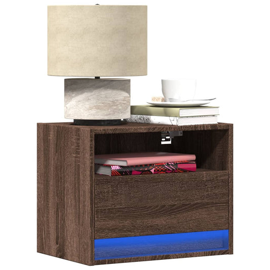 Wall-mounted Bedside Cabinets with LED Lights 2 pcs Brown Oak