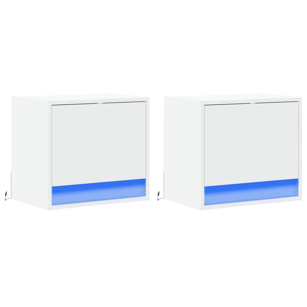 Wall-mounted Bedside Cabinets with LED Lights 2 pcs White