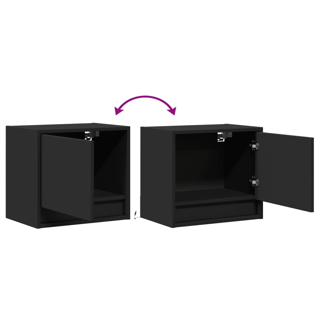 Wall-mounted Bedside Cabinets with LED Lights 2 pcs Black