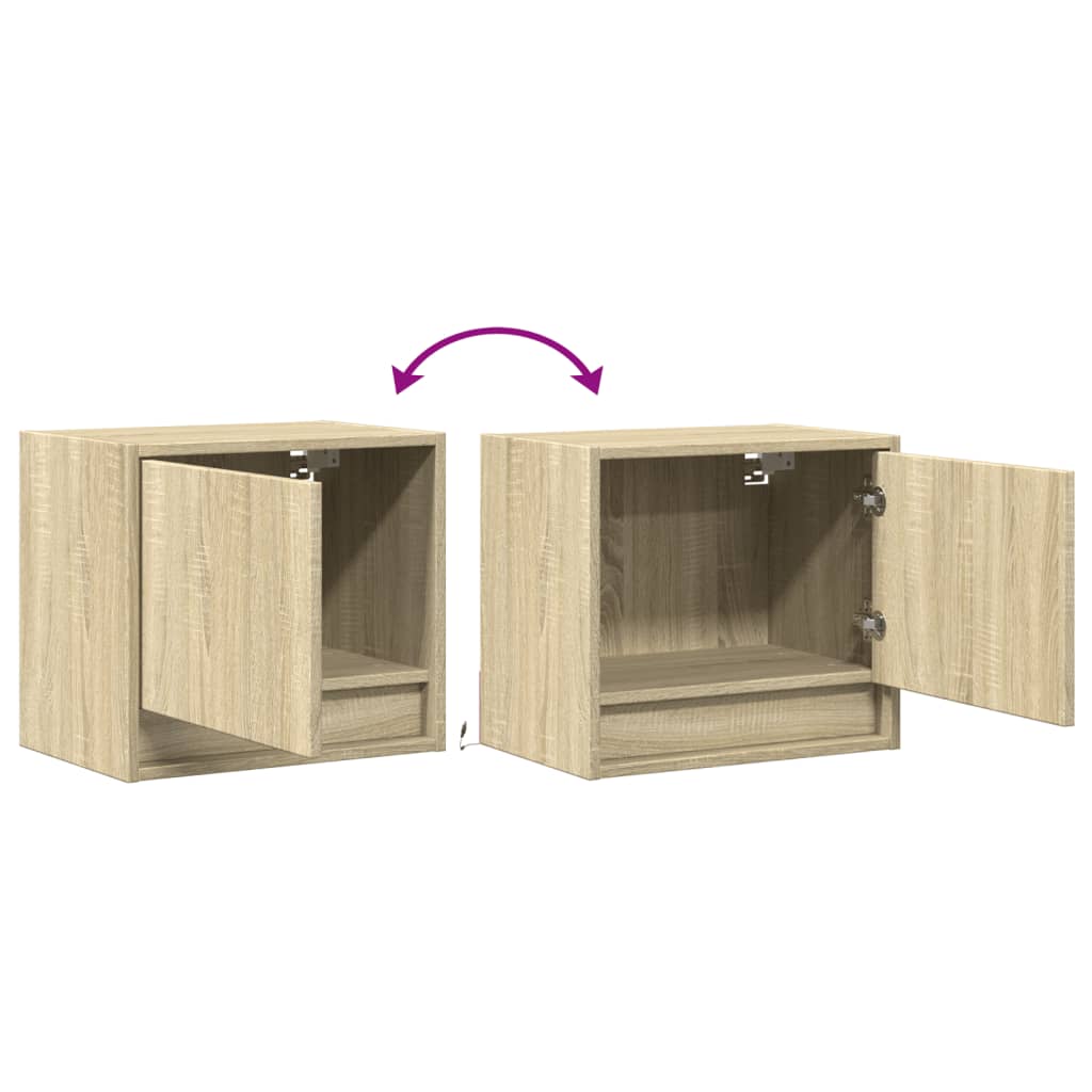 Wall-mounted Bedside Cabinets with LED Lights 2 pcs Sonoma Oak