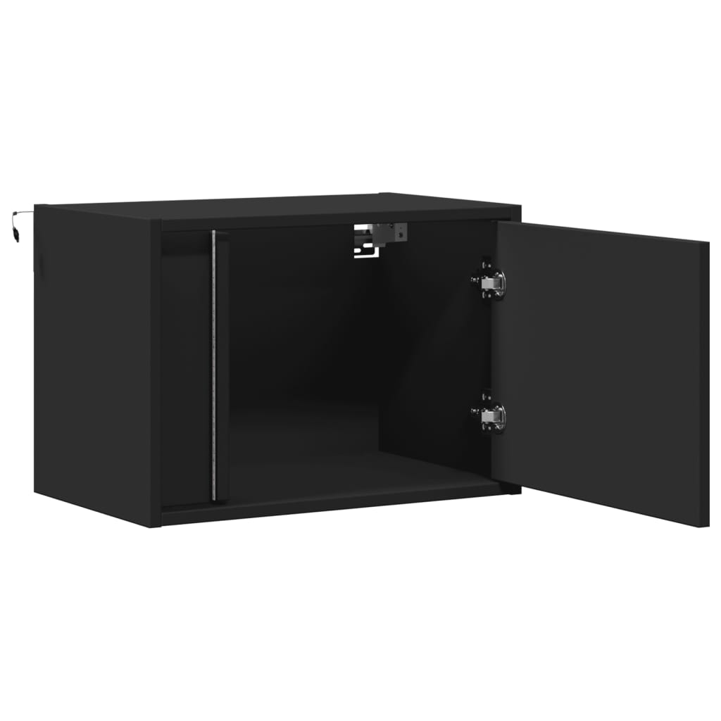 Wall-mounted Bedside Cabinets with LED Lights 2 pcs Black