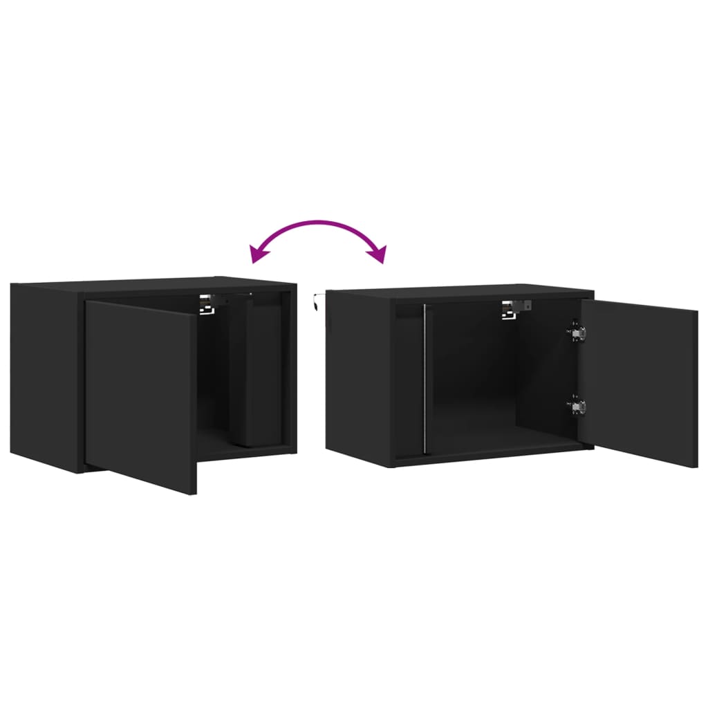 Wall-mounted Bedside Cabinets with LED Lights 2 pcs Black