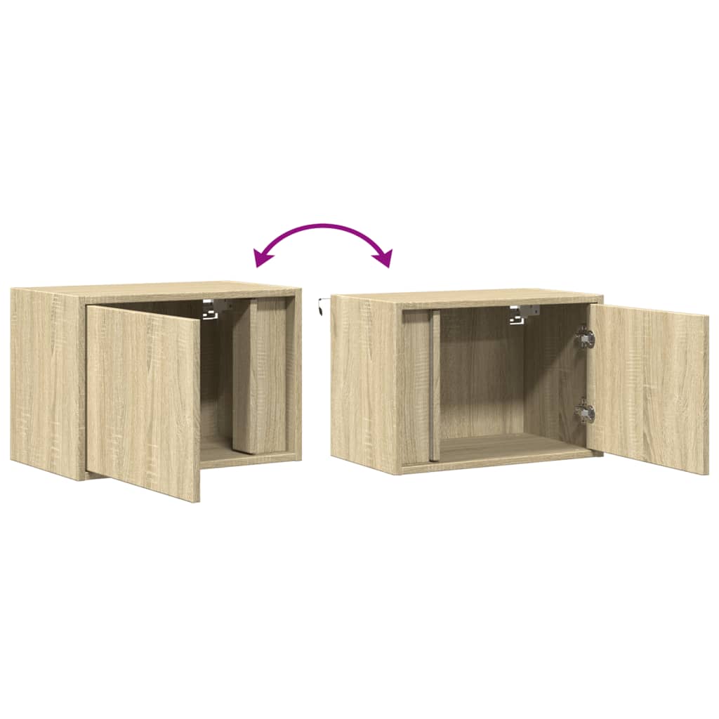 Wall-mounted Bedside Cabinets with LED Lights 2 pcs Sonoma Oak