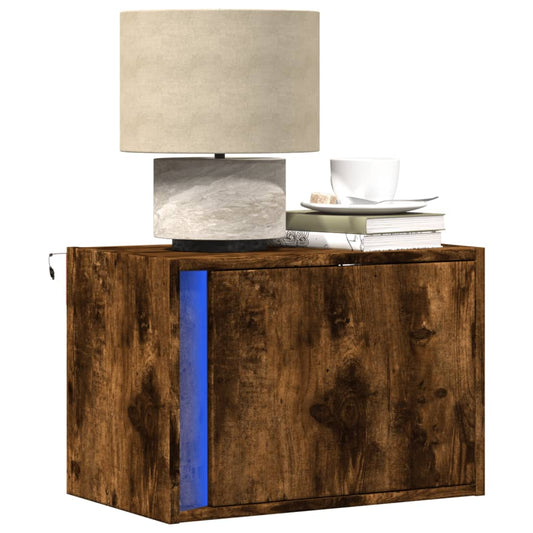 Wall-mounted Bedside Cabinets with LED Lights 2 pcs Smoked Oak