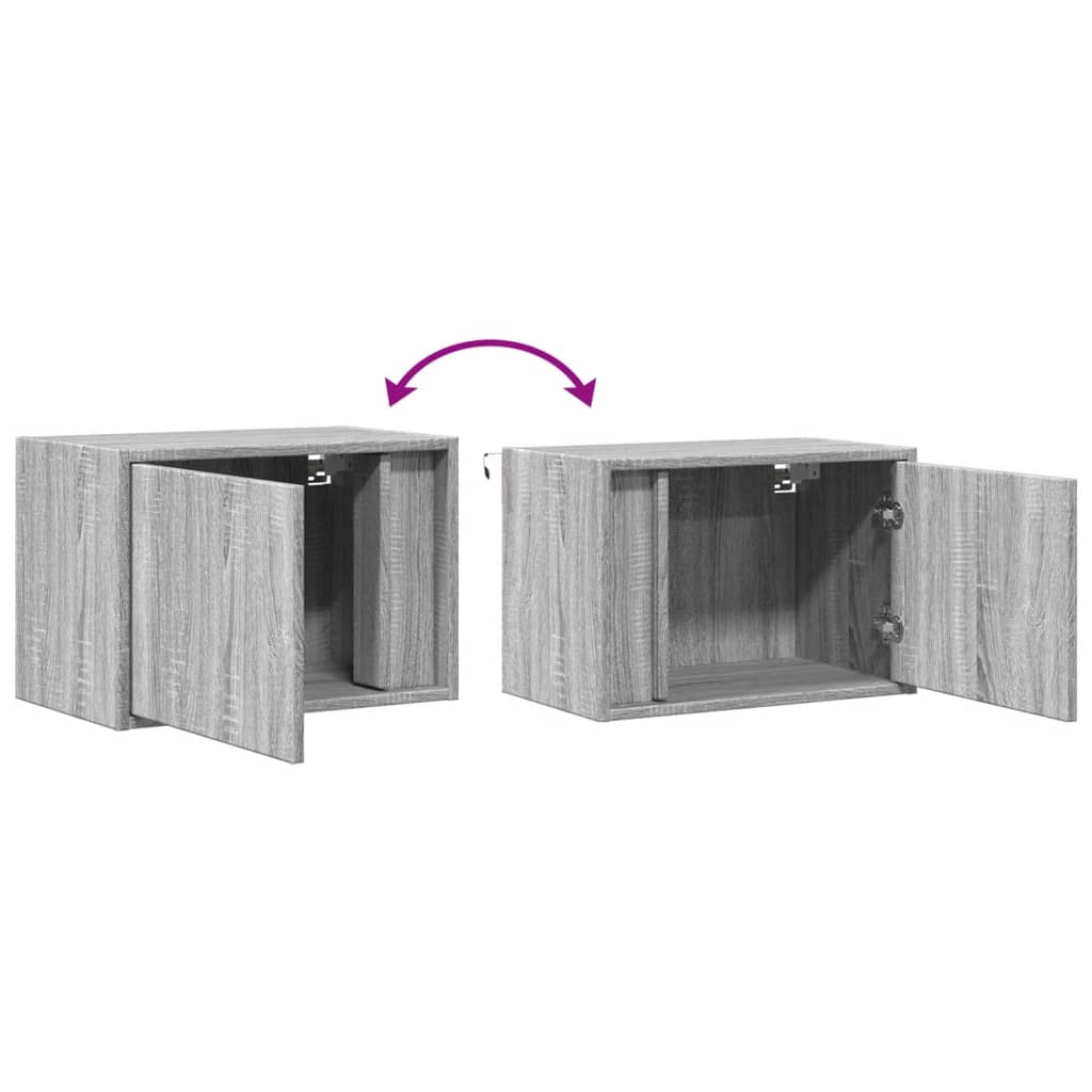 Wall-mounted Bedside Cabinets with LED Lights 2 pcs Grey Sonoma