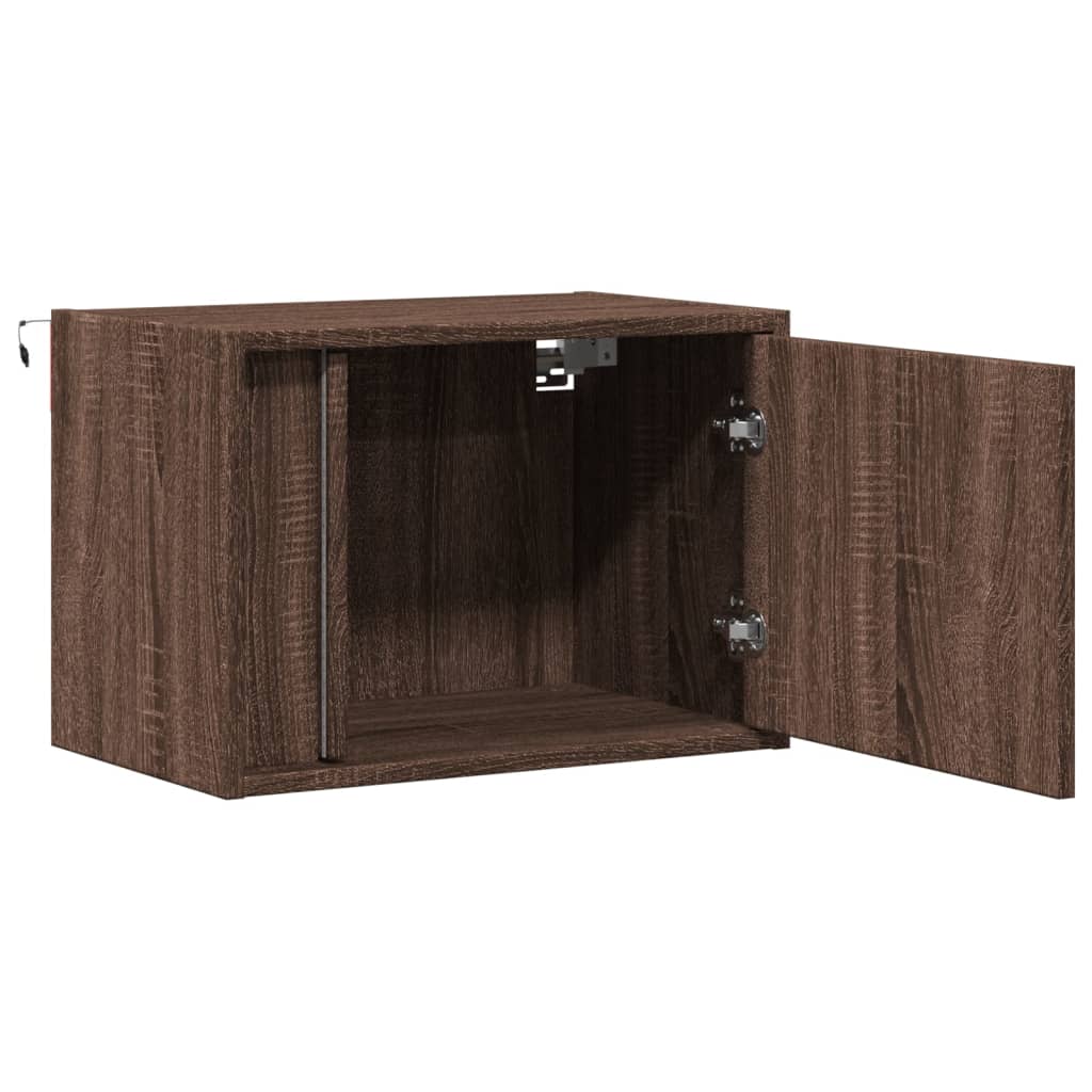 Wall-mounted Bedside Cabinets with LED Lights 2 pcs Brown Oak