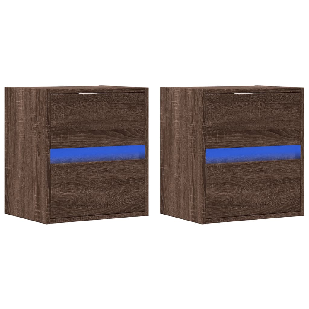 Wall-mounted Bedside Cabinets with LED Lights 2 pcs Brown Oak