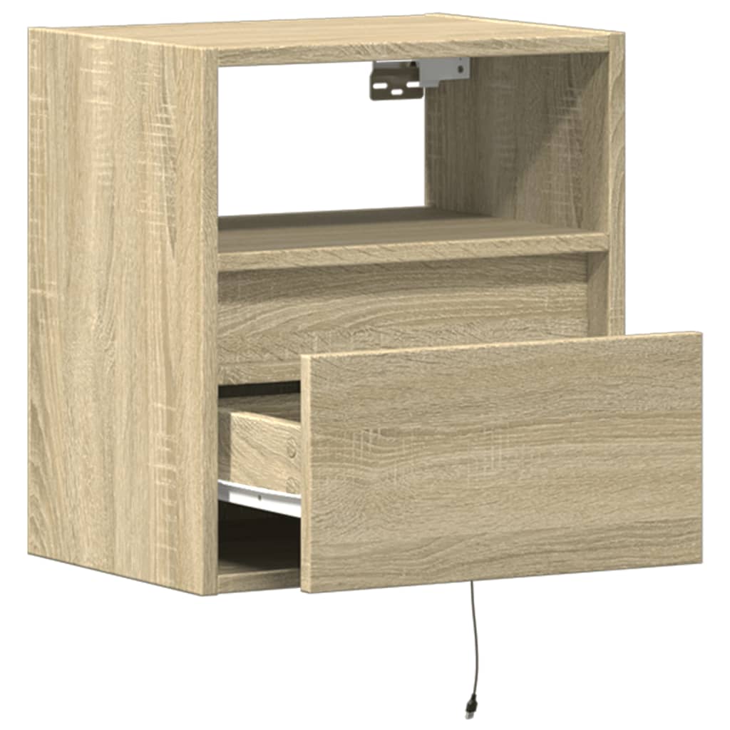 Wall-mounted Bedside Cabinets with LED Lights 2 pcs Sonoma Oak