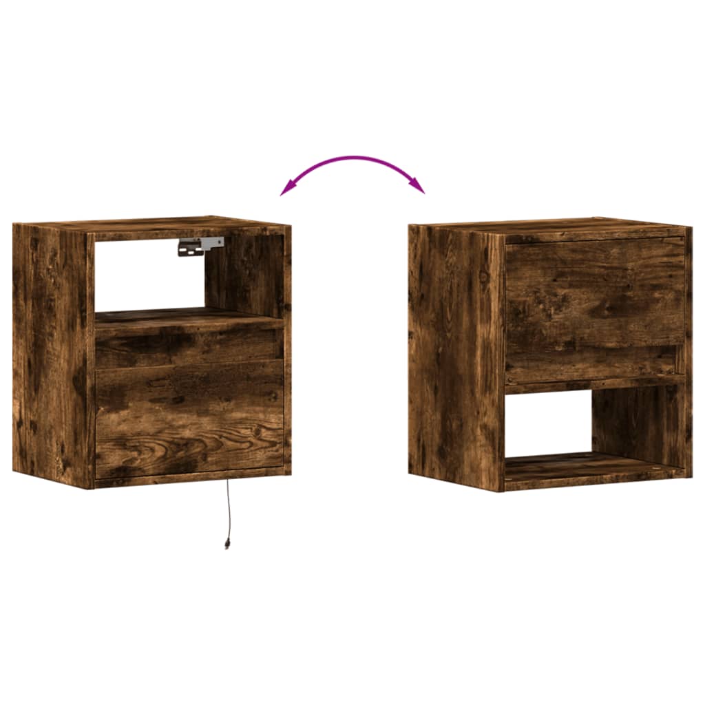 Wall-mounted Bedside Cabinets with LED Lights 2 pcs Smoked Oak