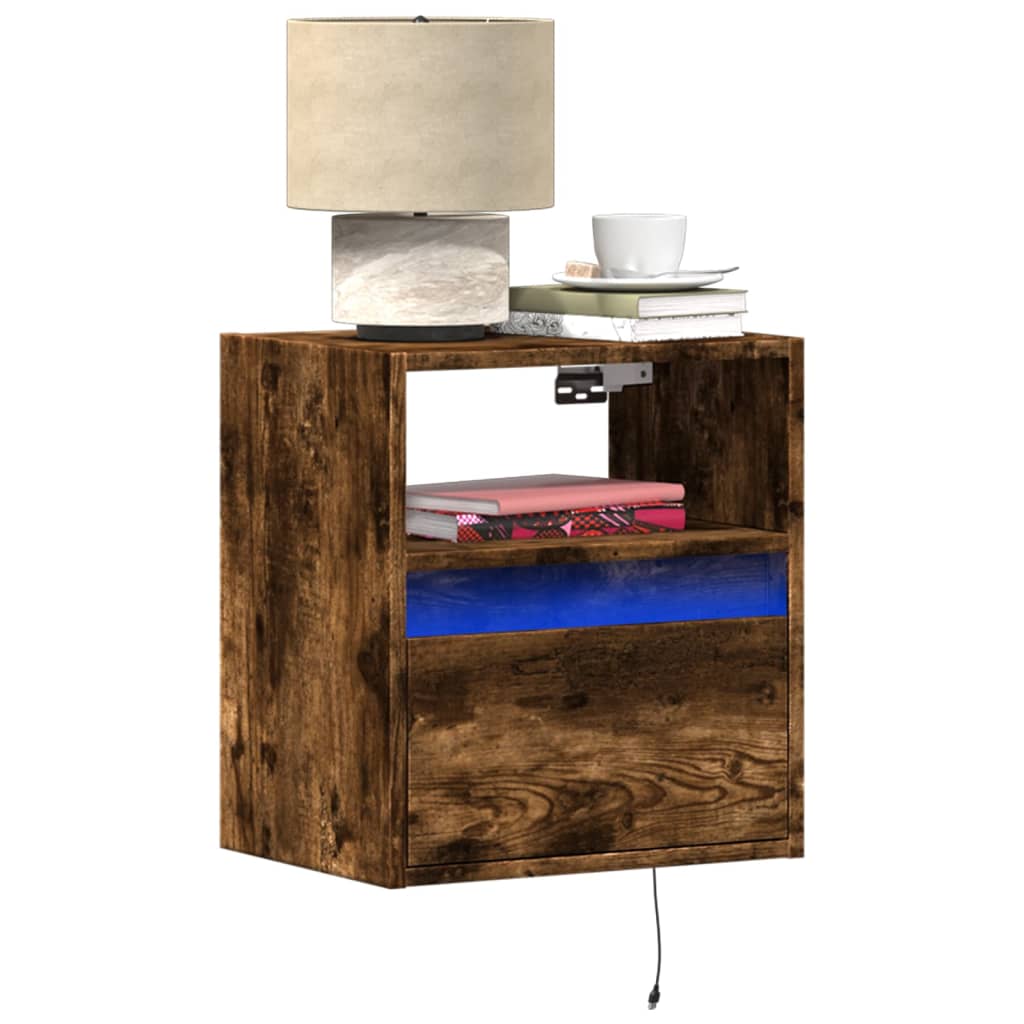 Wall-mounted Bedside Cabinets with LED Lights 2 pcs Smoked Oak