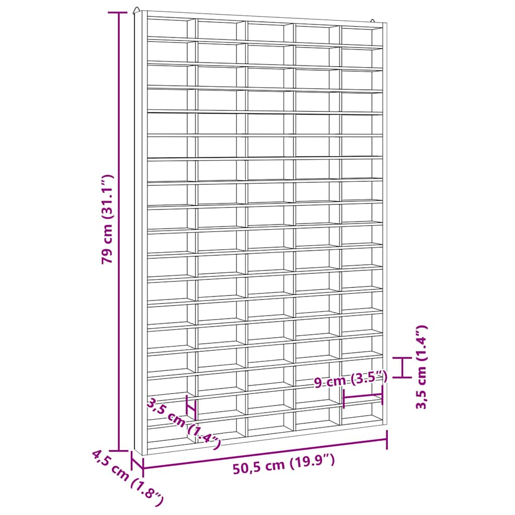 Wooden Collector's Display Case with 90 Compartments 50.5x4.5x79cm