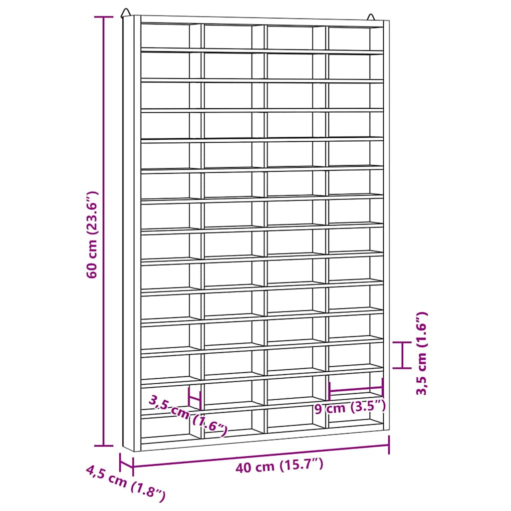 Wooden Collector's Display Case with 56 Compartments 40x4.5x60cm