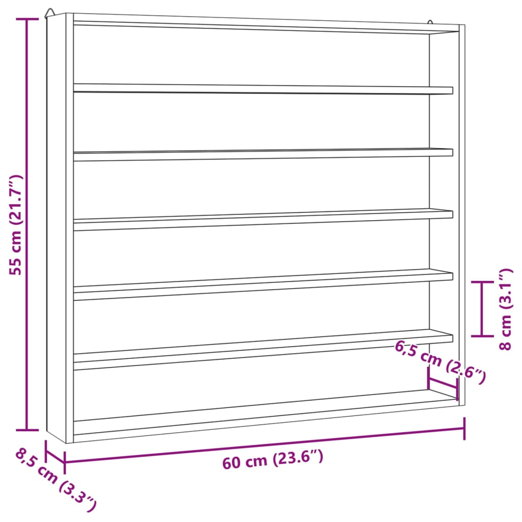 Wooden Collector's Display Case with 6 Shelves 60x8.5x55cm