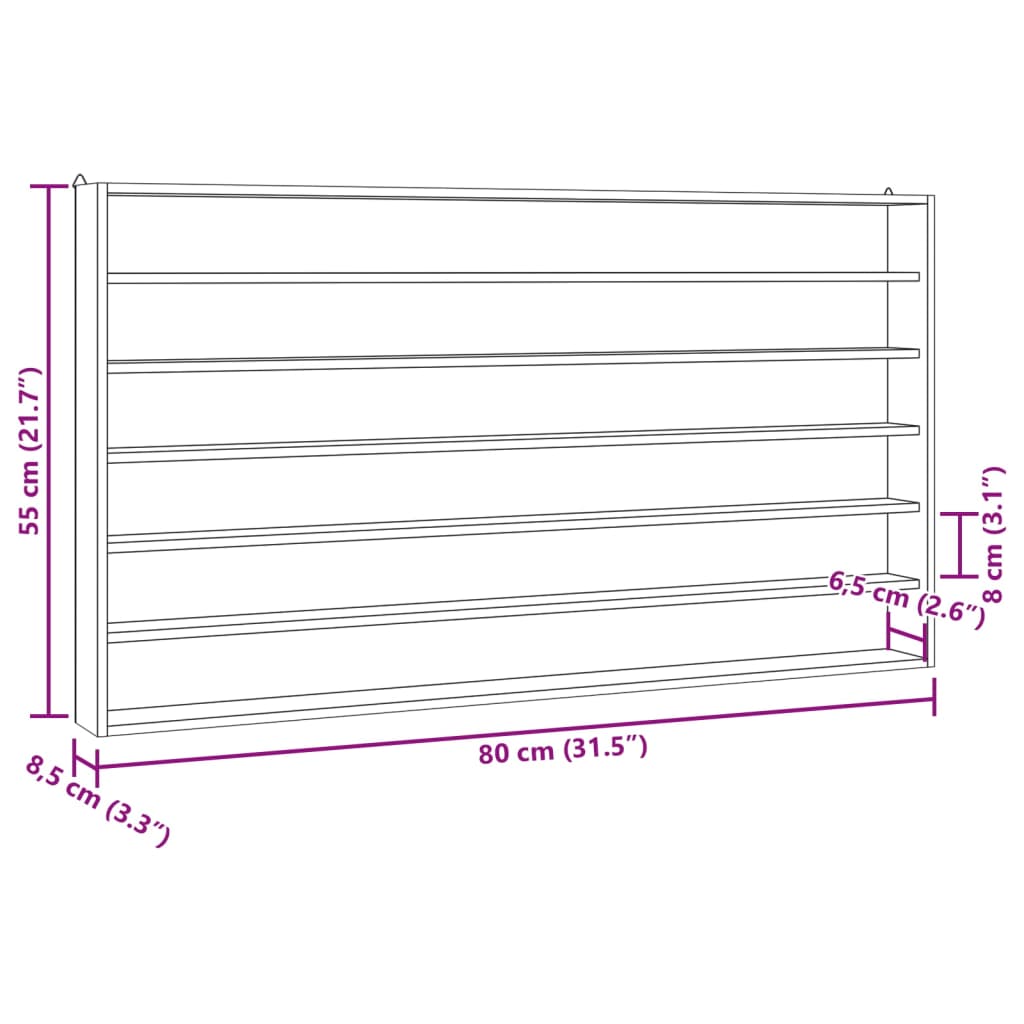 Wooden Collector's Display Case with 6 Shelves 80x8.5x55cm