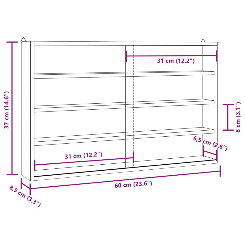 Wooden Collector's Display Case with Doors 60x8.5x37cm