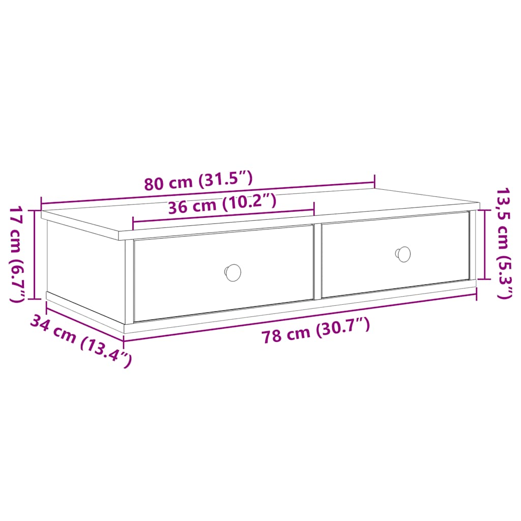 Wall Shelf with Drawers Concrete Grey 80x31x17 cm Engineered Wood