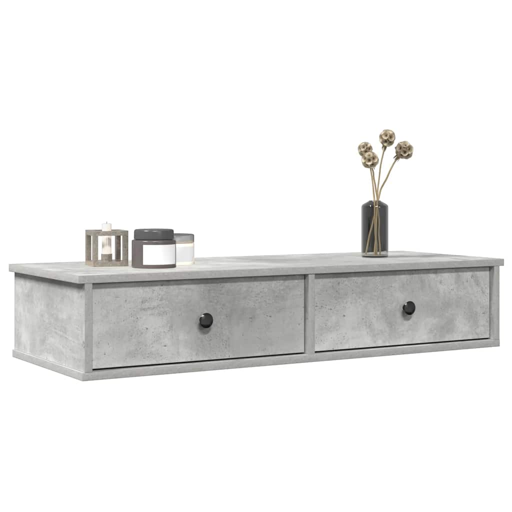 Wall Shelf with Drawers Concrete Grey 100x37.5x19 cm Engineered Wood