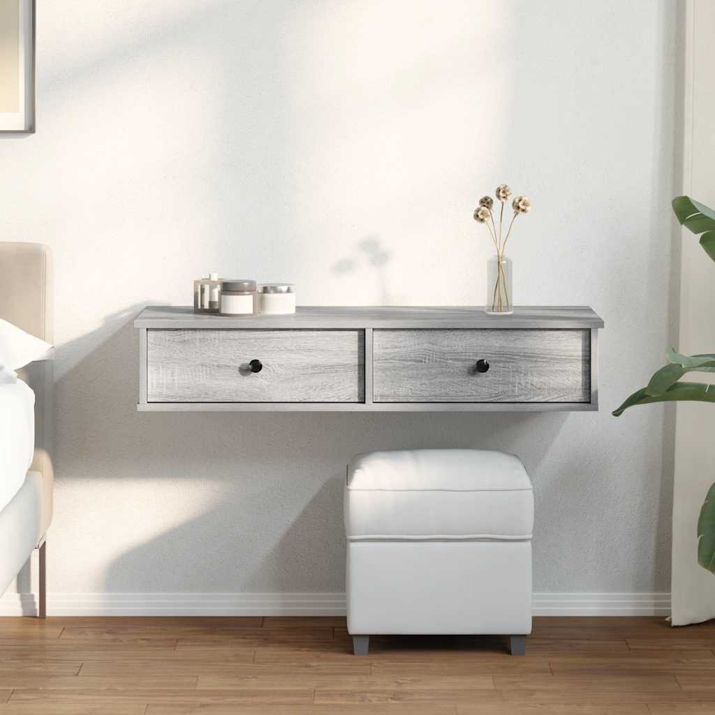 Wall Shelf with Drawers Grey Sonoma 100x37.5x19 cm Engineered Wood