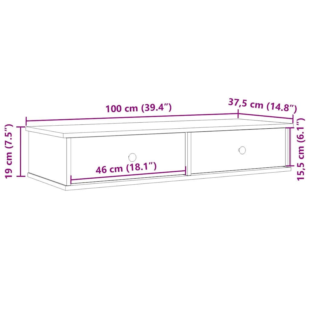 Wall Shelf with Drawers Grey Sonoma 100x37.5x19 cm Engineered Wood